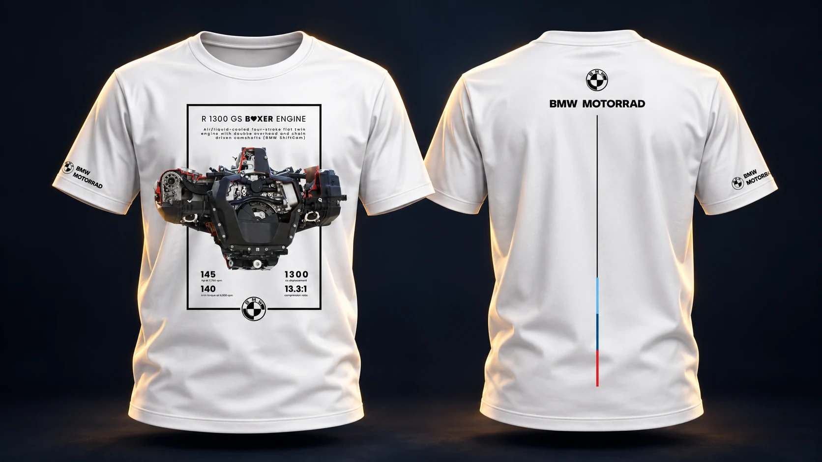 The Boxer Engine T-Shirt mockup showing the complete garments
